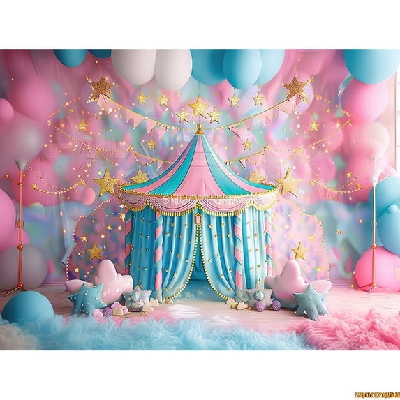 Circus Tt With Striped Canopy Popcorn Photography Backdrops Balloons Birthday Party r Animal Photo Studio Background SD-07