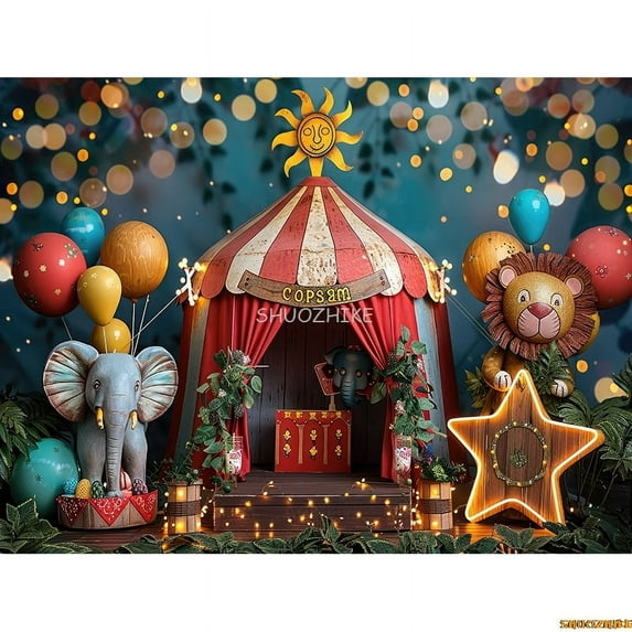 Circus Tt With Striped Canopy Popcorn Photography Backdrops Balloons Birthday Party r Animal Photo Studio Background SD-07