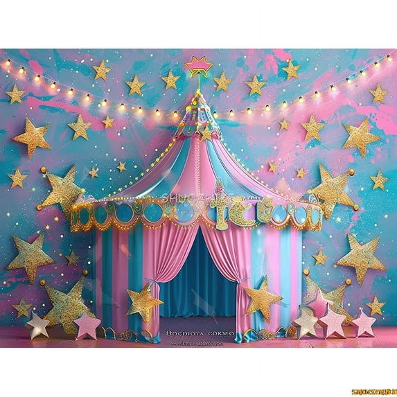 Circus Tt With Striped Canopy Popcorn Photography Backdrops Balloons Birthday Party r Animal Photo Studio Background SD-08