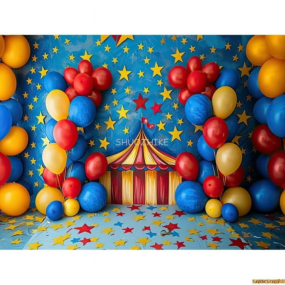 Circus Tt With Striped Canopy Popcorn Photography Backdrops Balloons Birthday Party r Animal Photo Studio Background SD-08
