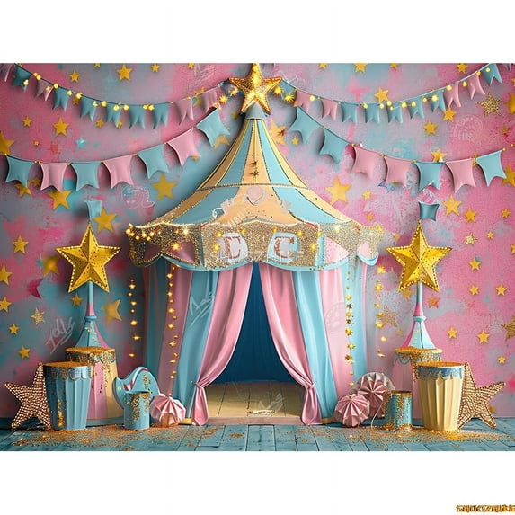 Circus Tt With Striped Canopy Popcorn Photography Backdrops Balloons Birthday Party r Animal Photo Studio Background SD-08