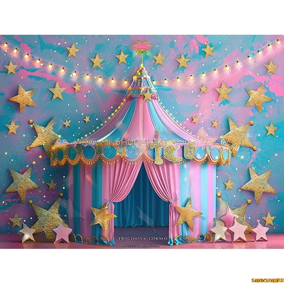 Circus Tt With Striped Canopy Popcorn Photography Backdrops Balloons Birthday Party r Animal Photo Studio Background SD-08