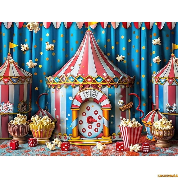 Circus Tt With Striped Canopy Popcorn Photography Backdrops Balloons Birthday Party r Animal Photo Studio Background SD-09