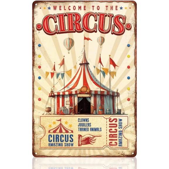 Circus Welcome Sign Circus Amaing Show Decorative Wall Art Decor Vintage Metal Tin Sign Poster for Wall Decoration Gift 8 x 12 Inch colorful
