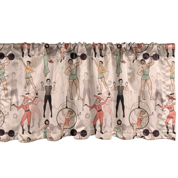 Ambesonne Circus Valance Pack of 2, Acrobat Clown Gymnast, 54"X18", Multicolor