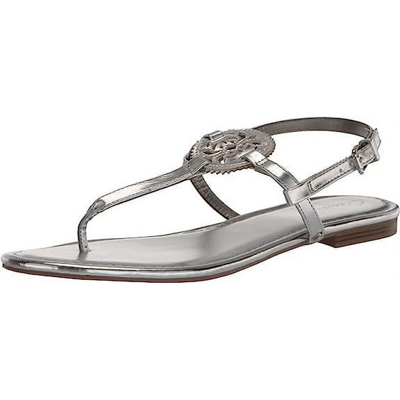 Circus by Sam Edelman Celia Silver Metallic Adjustable Ankle Strap Thong Sandal (Soft Silver, 8)