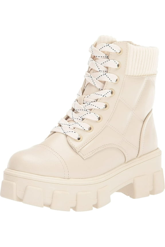 Circus by Sam Edelman Darren Ivory Lace Up Round Toe Chunky Lug Sole Ankle Boots (Ivory, 8.5)
