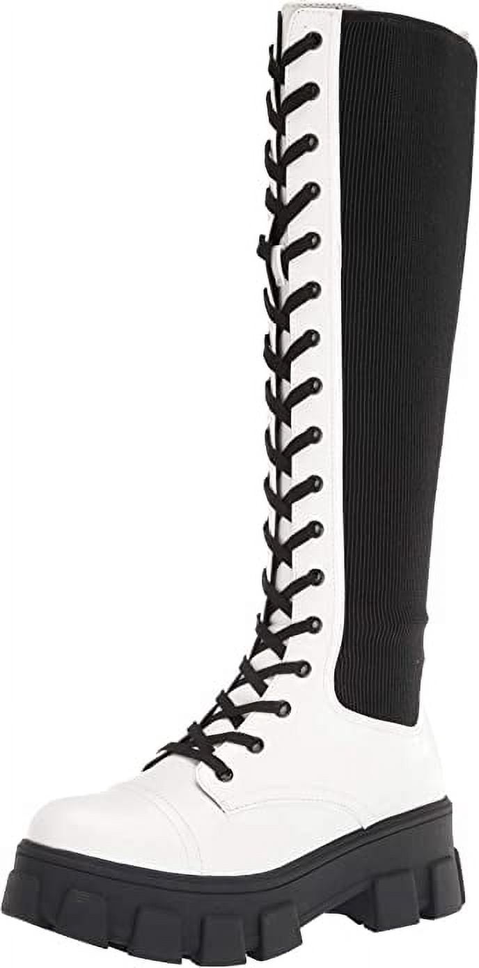 Circus by Sam Edelman Dinah White Chunky Heel Lace Up Knee High Combat ...