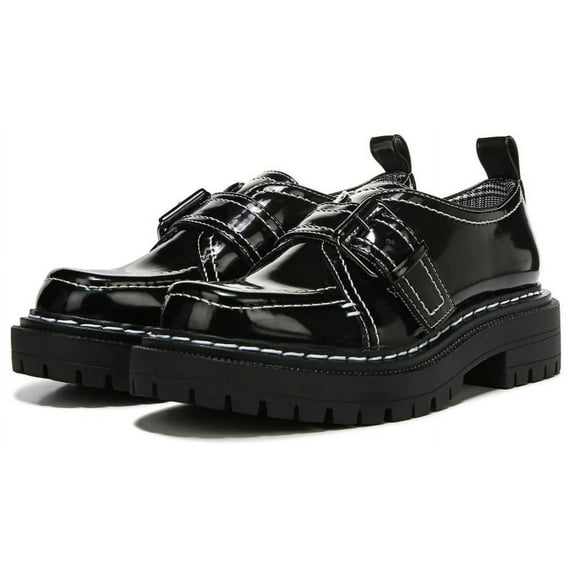 Circus by Sam Edelman Edelle Black Lugged-Sole Monk-Strap Slip On Loafers (BLACK, 7.5)