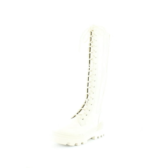 Circus by Sam Edelman Ina Ivory Round Toe Lace Up Zipper Block Heel Tall Boots (Ivory, 8)