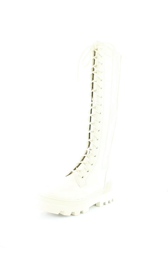 Circus by Sam Edelman Ina Ivory Round Toe Lace Up Zipper Block Heel Tall Boots (Ivory, 9)