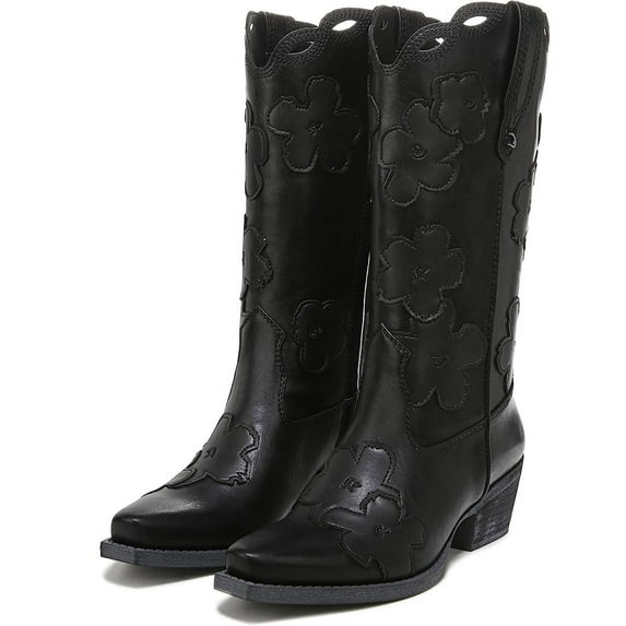 Circus by Sam Edelman Jill 2 Black Color Block Flower Patchwork Western Boots (BLACK, 8)