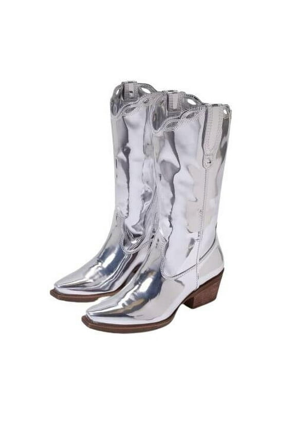 By Sam Edelman Women's Jill Western Boot Soft Silver 5.5M