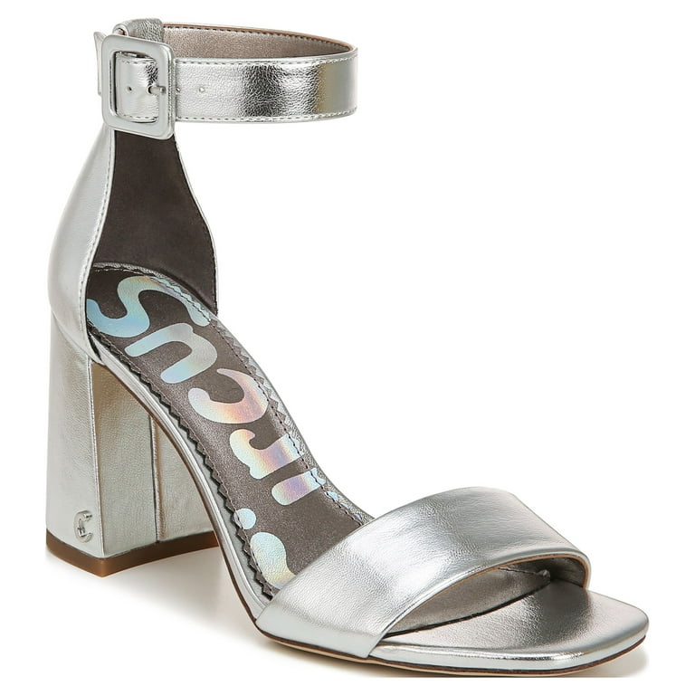 Glamorous silver ankle on sale tie block heeled sandals