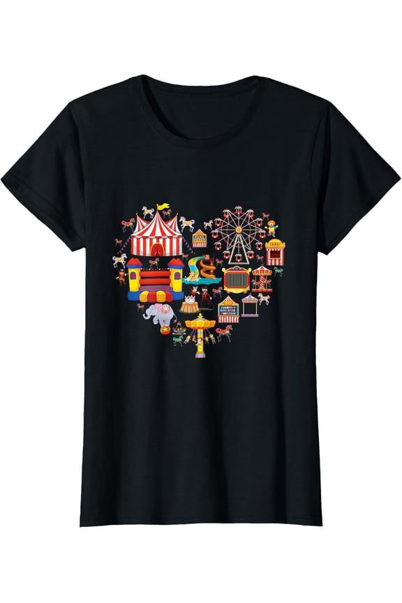 Circus love heart Ringmaster party circus men women kids boy T-ShirtMen and women, Black T-shirt, size: Extra large