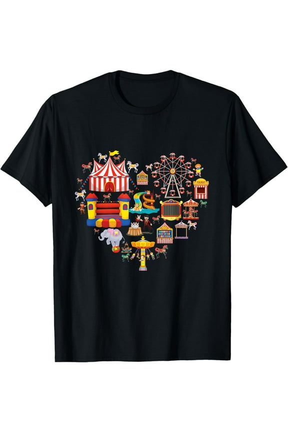 Circus love heart Ringmaster party circus men women kids boy T-ShirtMen and women, Black T-shirt, size: Extra large