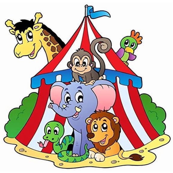 Circus with Animals Birthday Edible Icing Image Cake Topper, by Tnct.