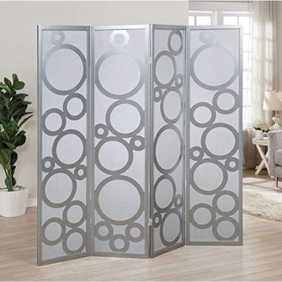 Circuse 70"x70" 4-Panel Folding Room Divider with Circle Design, Silver$$Home Decor, Kitchen, & Other