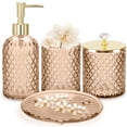 thumbnail image 1 of Cirhy Amber Brown Glass Bathroom Accessories Set, 4 Piece Bathroom Set with Soap Dispenser, Toothbrush Holder, Qtip Holder and Tray, Vintage Bathroom Decor Set for Home Apartment, 1 of 7