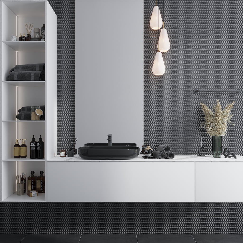 Cirkel 11.46'' x 12.4'' Glossy Black Porcelain Penny Tile Mosaic