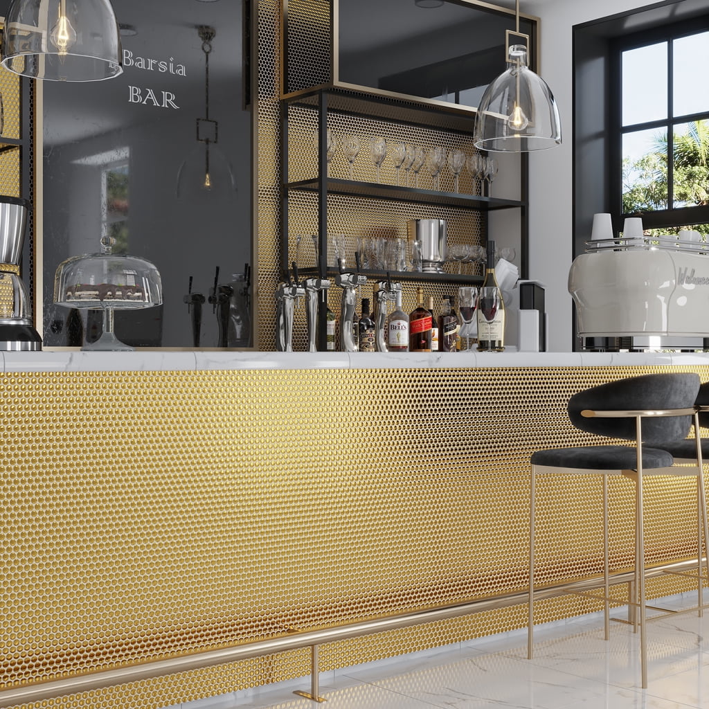 Cirkel Gold Glossy Porcelain Penny Tile Mosaic Sheet
