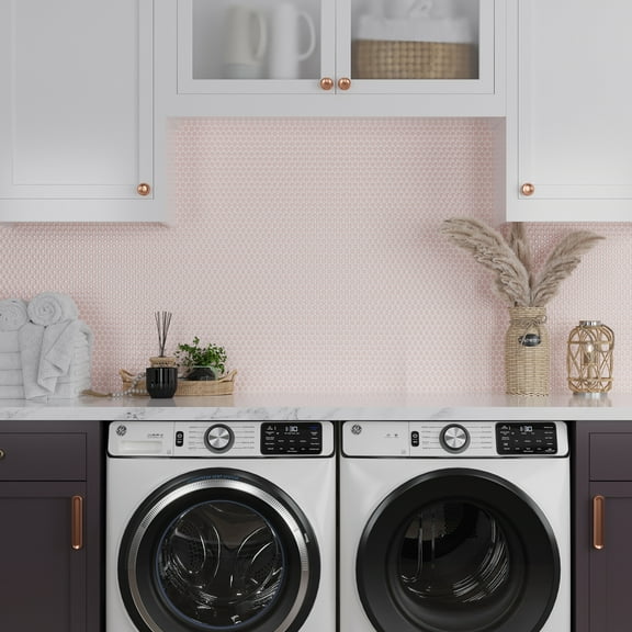 Cirkel 11.46 in. x 12.4 in. Glossy Pink Porcelain Mosaic Wall and Floor Tile (9.87 sq. ft./case) (10-pack)