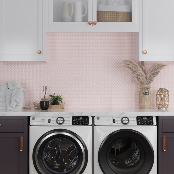 Cirkel 11.46 in. x 12.4 in. Glossy Pink Porcelain Mosaic Wall and Floor Tile (9.87 sq. ft./case) (10-pack)