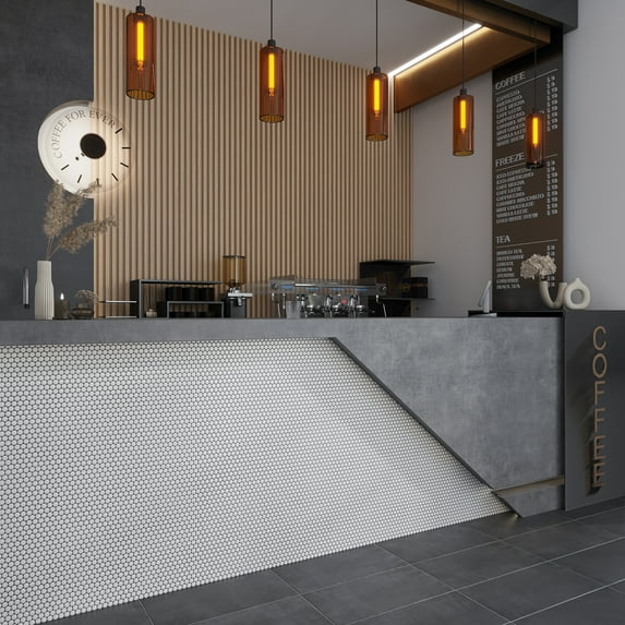 Cirkel 11.46 in. x 12.4 in. Glossy White Porcelain Mosaic Wall and Floor Tile (9.87 sq. ft./case) (10-pack)