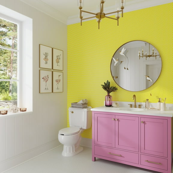 Cirkel 11.46 in. x 12.4 in. Glossy Yellow Porcelain Mosaic Wall and Floor Tile (9.87 sq. ft./case) (10-pack)