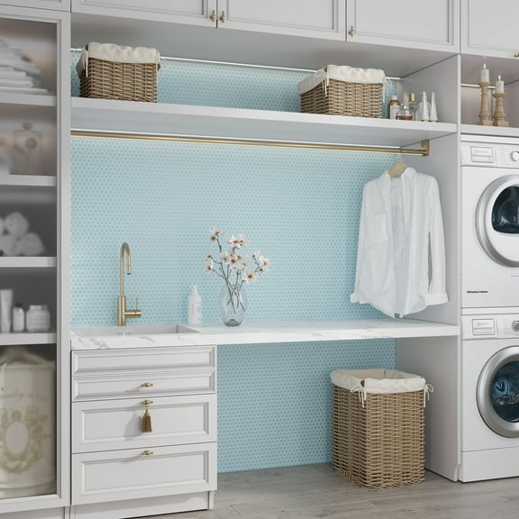 Cirkel 11.46 in. x 12.4 in. Matte Blue Porcelain Mosaic Wall and Floor Tile (9.87 sq. ft./case) (10-pack)