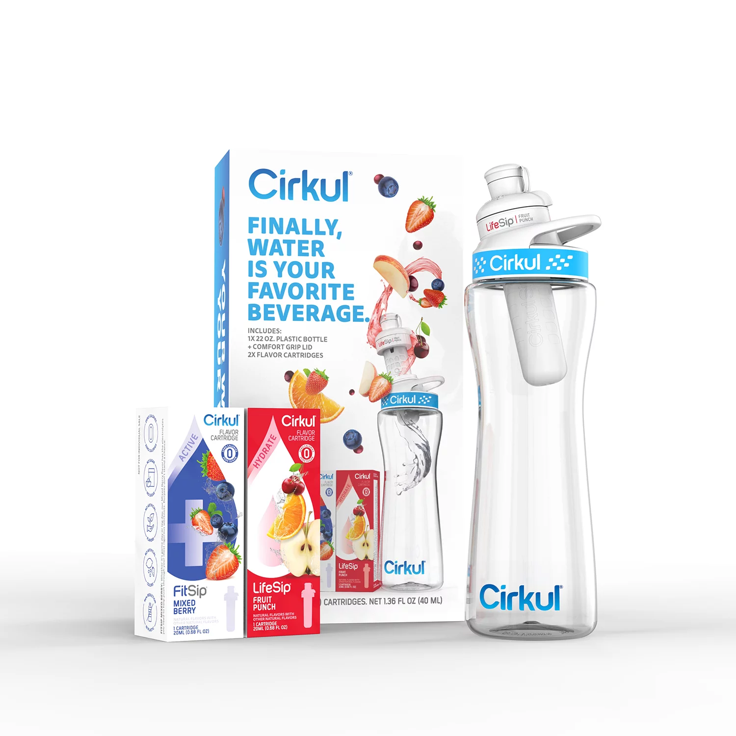 Cirkul® Starter Kit with 22 oz. White Stainless Steel Bottle and 3