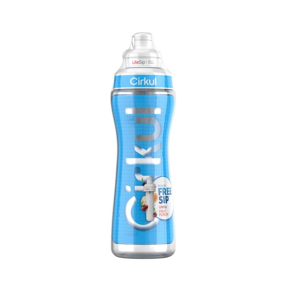 Cirkul 22 oz. Blue Grip Squeeze Bottle with Blue Sport Lid, LifeSip Fruit Punch Sip Included, No Sugar, Zero Calories