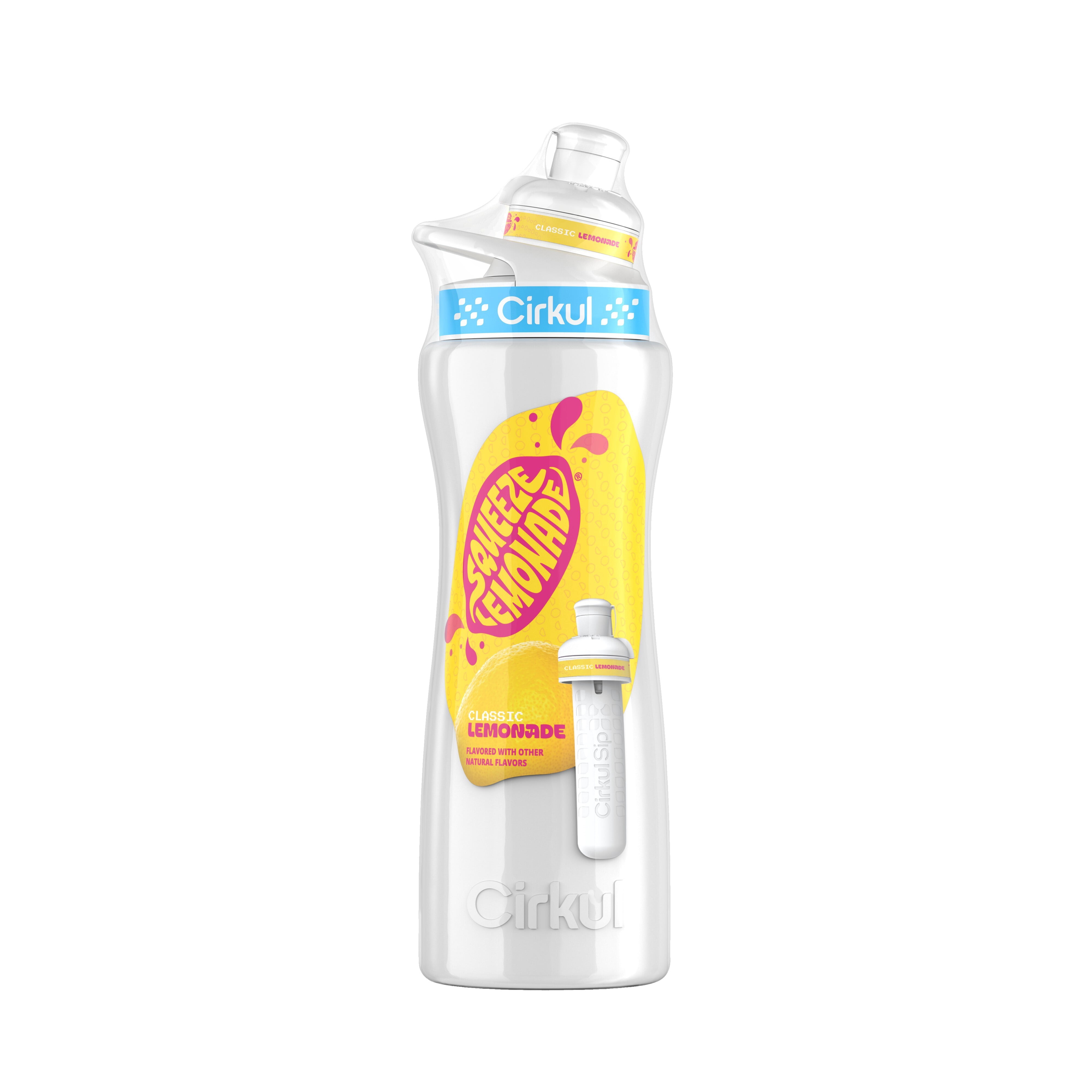 Cirkul 22 oz. White Stainless Steel Bottle with Blue Lid & Squeeze Lemonade® Classic Lemonade Flavor Cartridge, No Sugar, Zero Calories