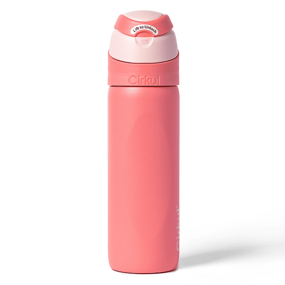 Cirkul 26oz StrawSip Flip Water Bottle, Stainless Steel, Double Wall Insulated, Charmed (Coral)