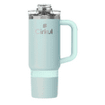 thumbnail interactive-video image 1 of Cirkul 30oz Travel StrawSip Double-Wall Insulated Stainless Steel Tumbler with Handle, Azure Shimmer (Light Teal Sparkle), 1 of 15