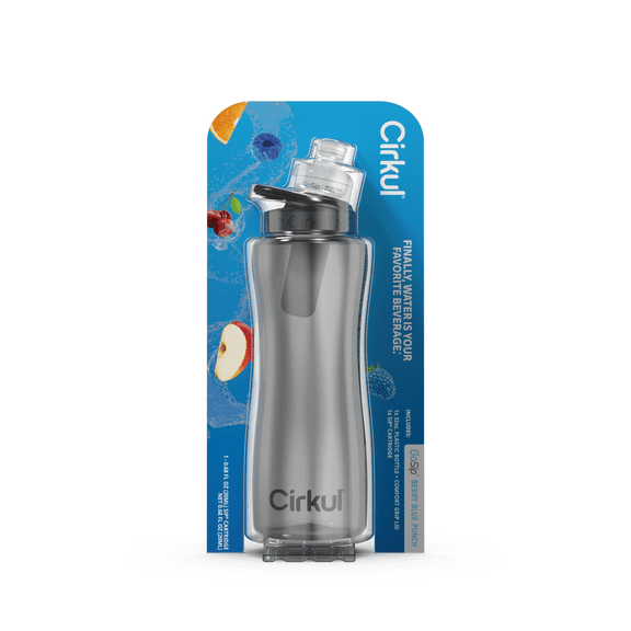Cirkul 32oz Gray Plastic Bottle with Black Lid and Flavor Cartridge (GoSip Berry Blue Punch)