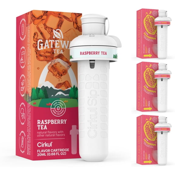 Cirkul Gateway Raspberry Tea & Squeeze Pink Lemonade Flavor Cartridge Bundle, Drink Mix, Pack of 6, 3 Raspberry Tea and 3 Pink Lemonade