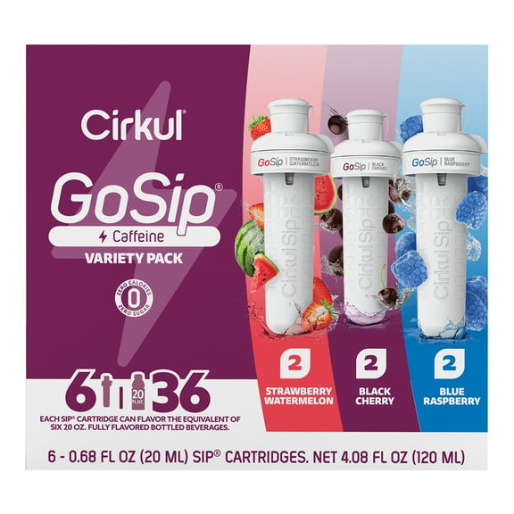 Cirkul GoSip Flavor Cartridge Variety Pack, 6-Pack (2 Blue Raspberry, 2 Black Cherry, 2 Strawberry Watermelon)