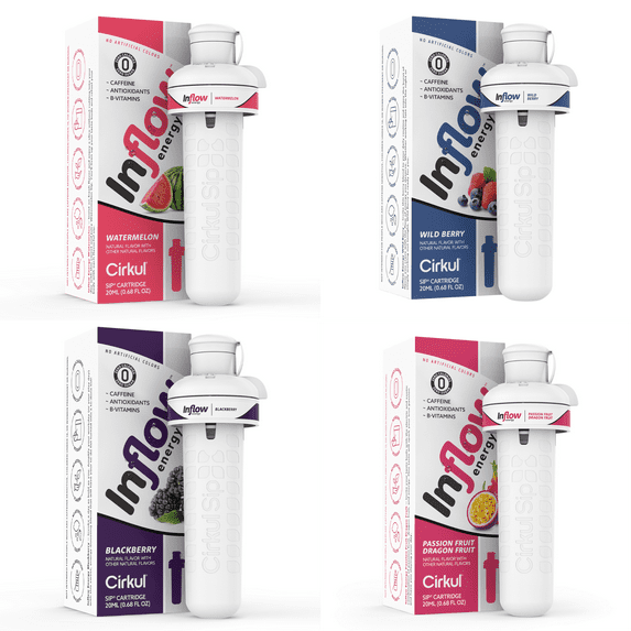 Cirkul Inflow Flavor Cartridge, Drink Mix, 4-Pack Variety Sampler - Watermelon, Blackberry, Wild Berry, Passion Fruit Dragon Fruit