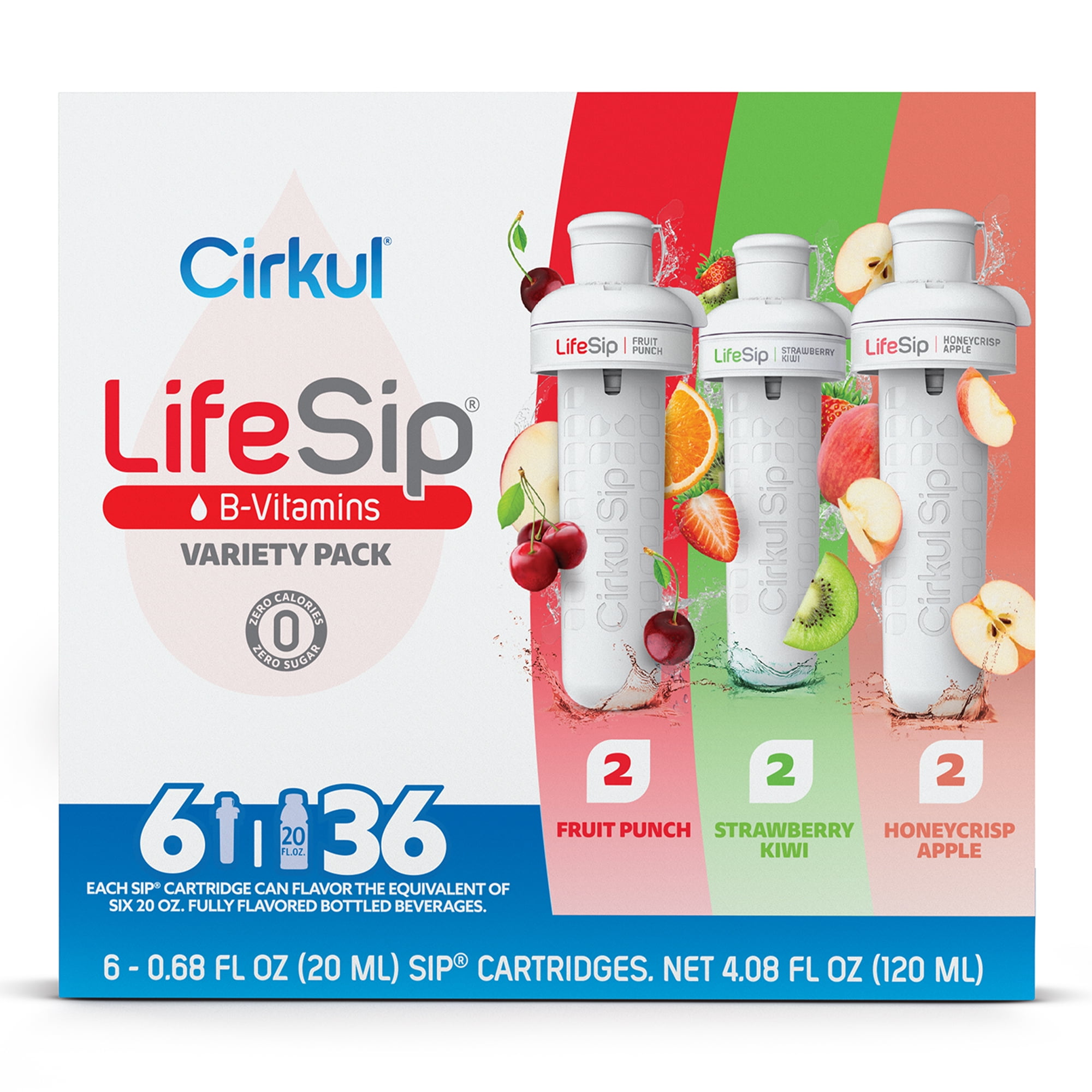 Cirkul LifeSip Flavor Cartridge Variety Pack, Drink Mix, 6-Pack (2 Fruit Punch, 2 Strawberry Kiwi, & 2 Honeycrisp Apple)
