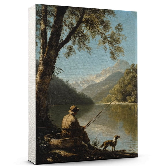 Cirnecodell Cute Dog Fishing Stretched Canvas Size 8x12 – Retro Cirnecodell Dog Batter in Action With Fishing for Themed Living Room