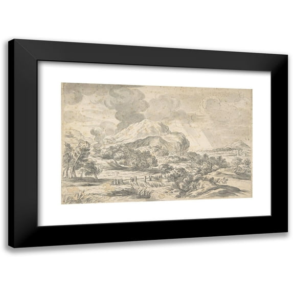 Ciro Ferri 14x11 Black Modern Framed Museum Art Print Titled - Landscape with Mountains in the Distance (1634-89)