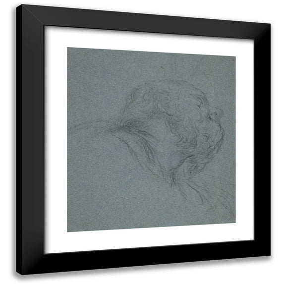 Ciro Ferri 15x16 Black Modern Framed Museum Art Print Titled - Head of a Bearded Man Looking to Upper Right (1634-89)