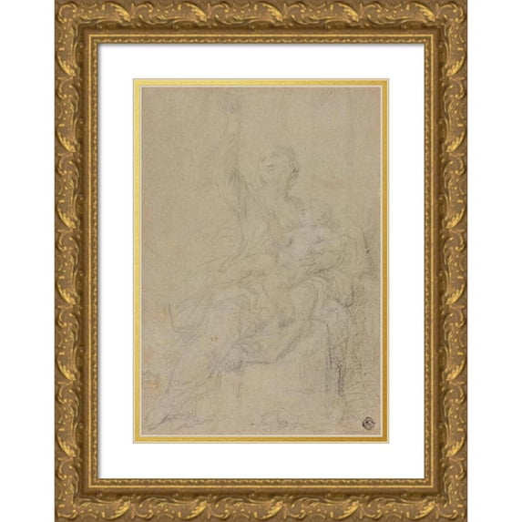 Ciro Ferri 18x24 Gold Ornate Framed and Double Matted Museum Art Print Titled - Seated Madonna and Child