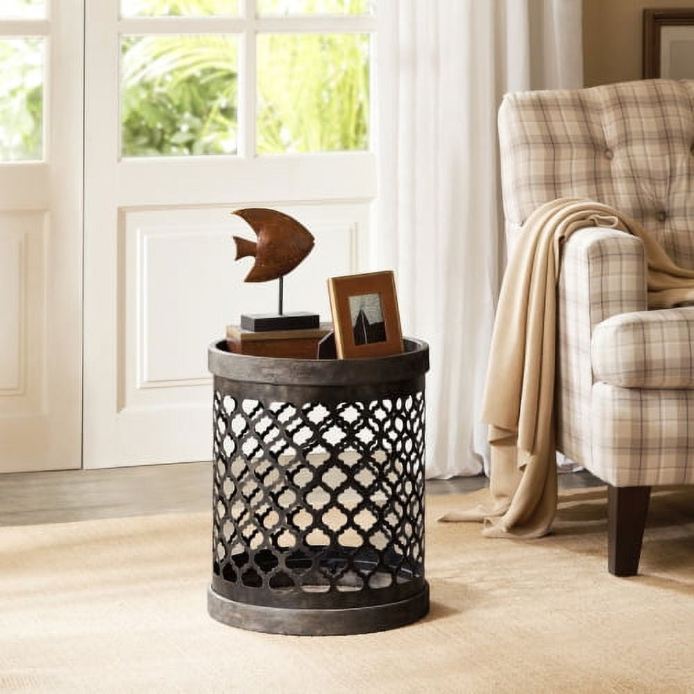 Cirque Accent Quatrefoil Metal Side Table Drum Design INCLAKE Modern Mid Century Rustic Style Living Room Furniture 16.13