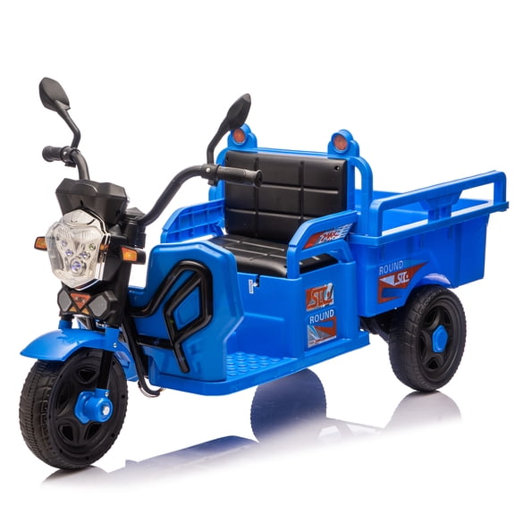 Cirui 12V Kids Electric 3-Wheel Cargo Truck with 12.6" Extra Wide Seat,Dump Truck with Extra Large Storage Bed, Music, LED Lights, 2WD,Ride on Toy Car for Boys Girls Aged 3+, Blue