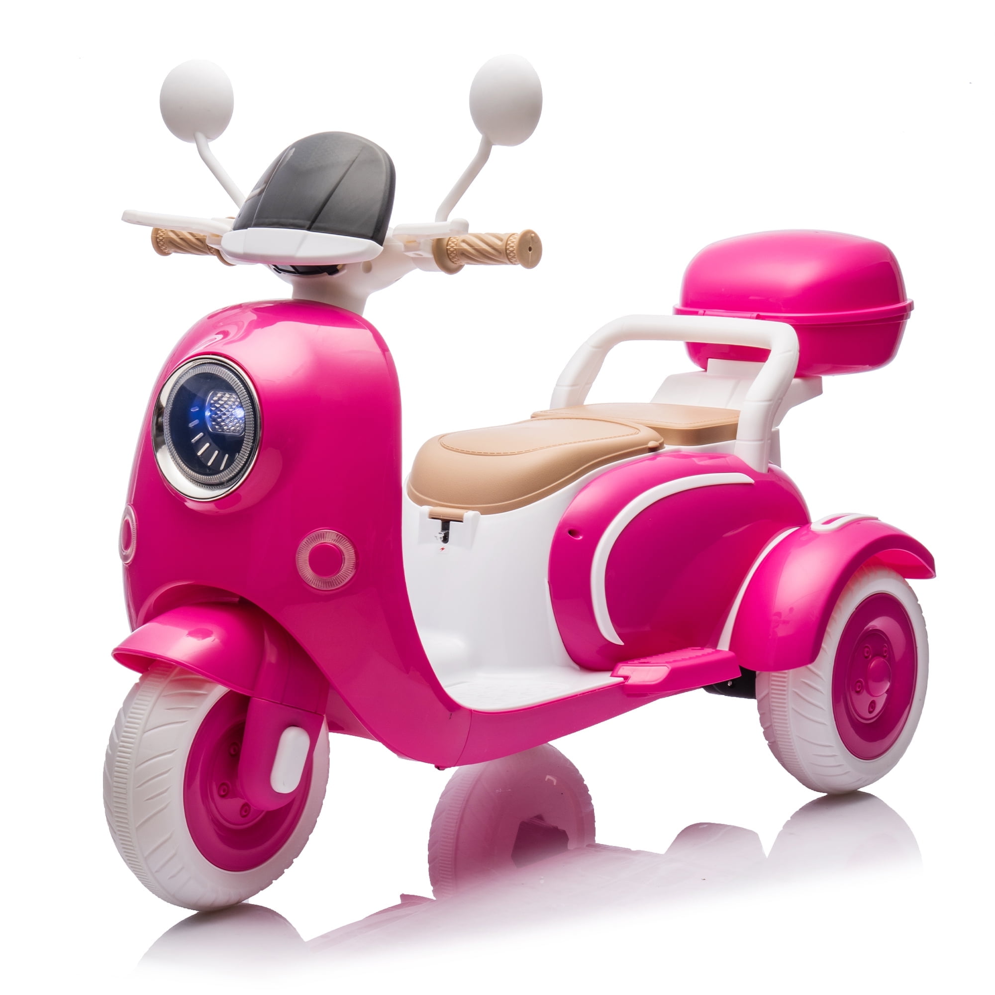 Cirui 2 Seater 12V Kids Motorcycle,3 Wheel Ride Dual Motorcycle,Toy 12V Electric Motorcycle with Front LED Light/USB/Storage Box,Rose Red
