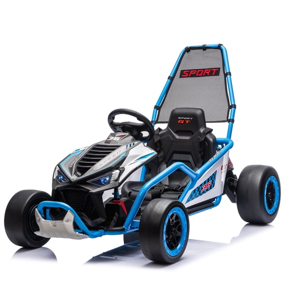 Cirui 24V Electric Go Kart for Kids – 400W Drift Car with Protective Roll Cage, Rear Suspension, 5‑Point Harness, Music – Ride on Toy for Ages 6+ ,Blue