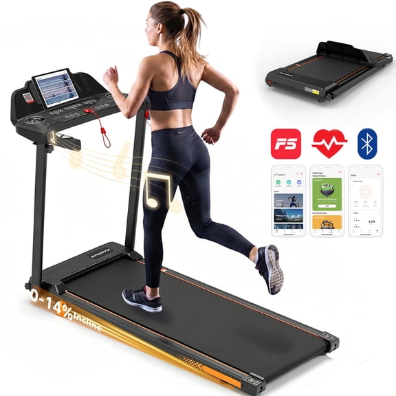 Cirui Walking Pad Treadmills with Handle , 4-in-1 Portable 14% Incline Under Desk Treadmill with APP, 220 LBS Capacity Folding Treadmill with 2.5 HP Quiet Brushless for Home and Office,Black
