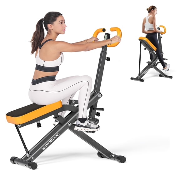 Cirui Foldable Squat Assist Trainer with LCD Monitor,Adjustable Squat Rider Machine with 3 Resistance Bands,Max 250 lbs Weight Capacity for Home Gym,Orange